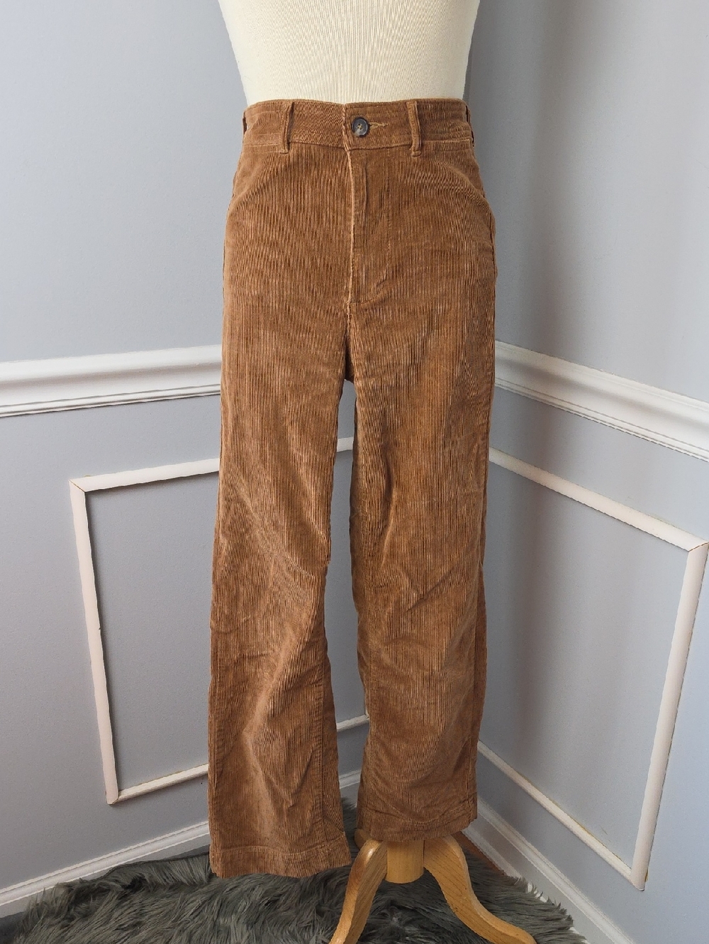 EVERLANE Toasted Coconut Flat Front‎ Stretch Corduroy Straight Wide Leg Pants 2